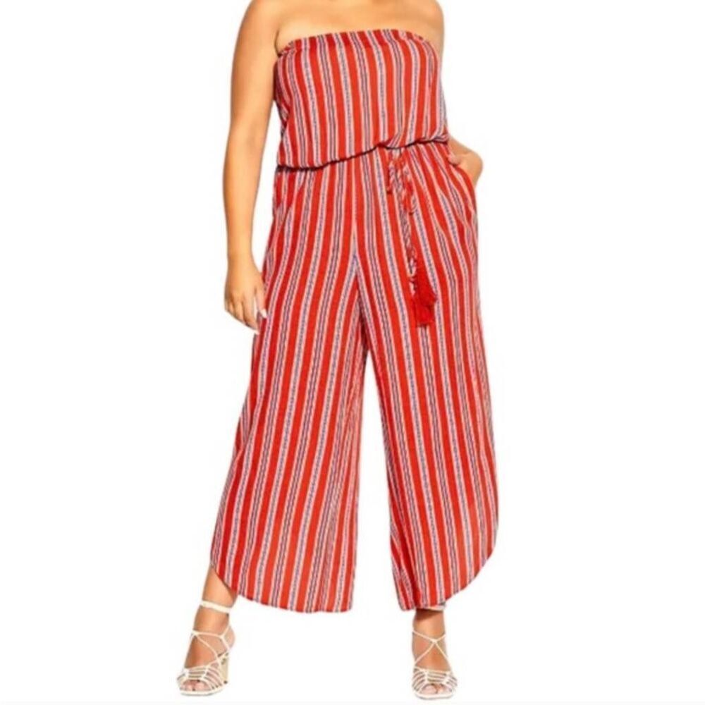 City Chic Jumpsuit Summer Stripe Tigerlily Stripe BNWT Medium 1X 18 4th of July